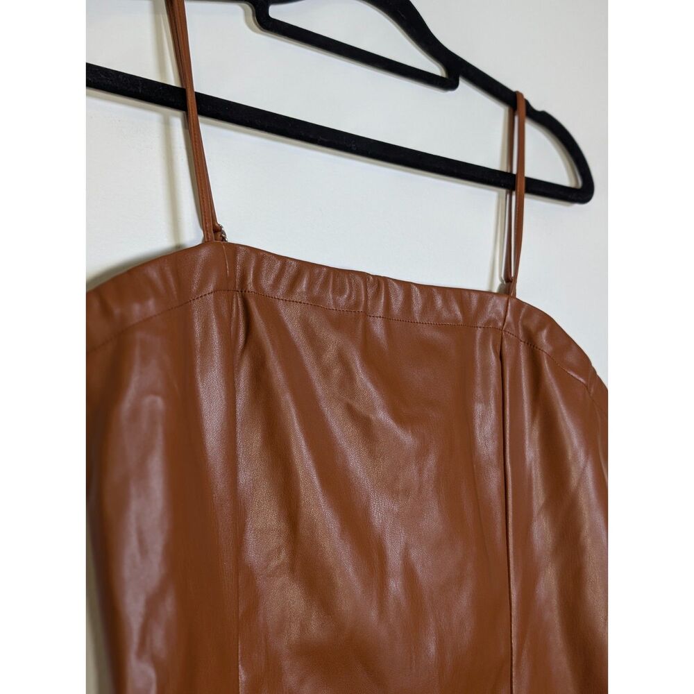 Love Tree Cognac Faux Leather Mini Dress Vegan Leather Bodycon NWT M Date Night - Picture 4 of 8